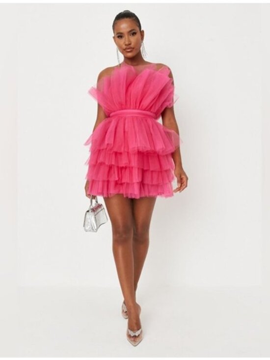 Missguided Dresses & Skirts - Missguided Pink Bandeau Ruffle Dress Tulle Size US 8